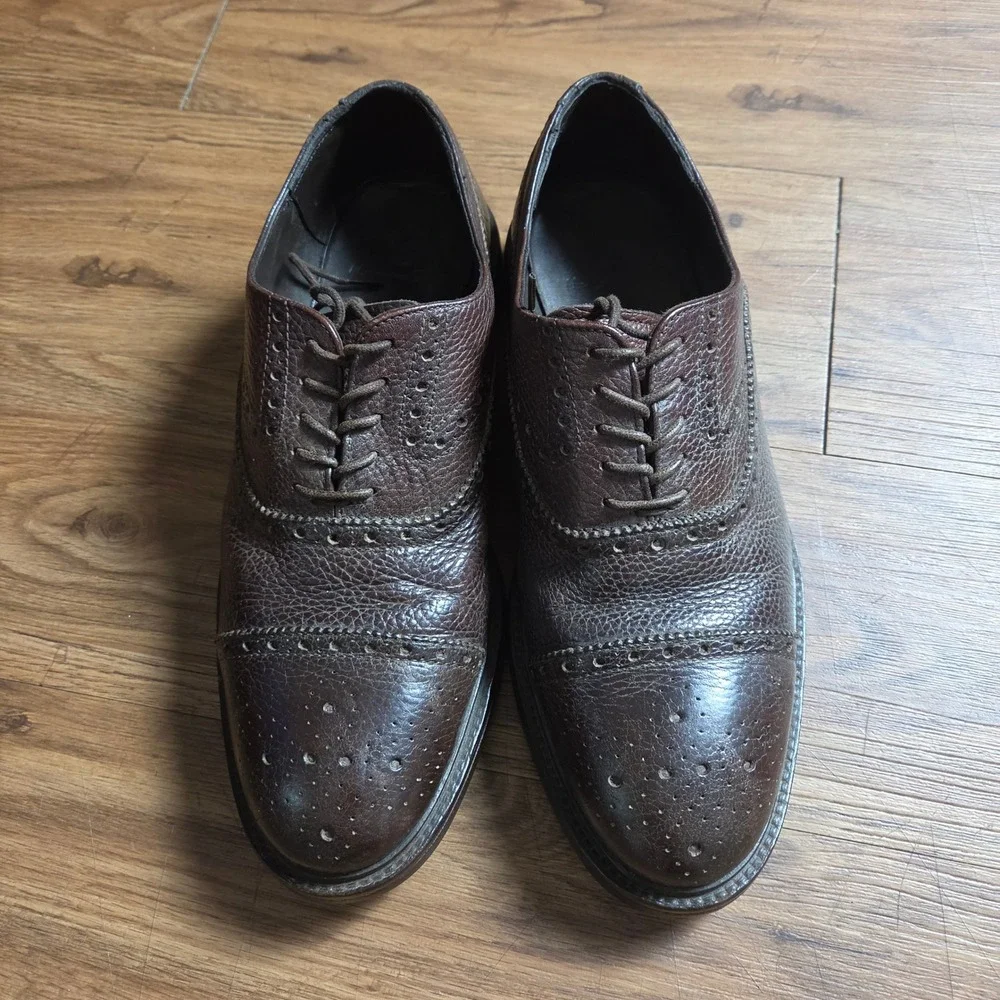 Massimo Dutti Mens Pebble Grain Leather Brogue Cap Toe Oxfords 10 Quiet Luxury